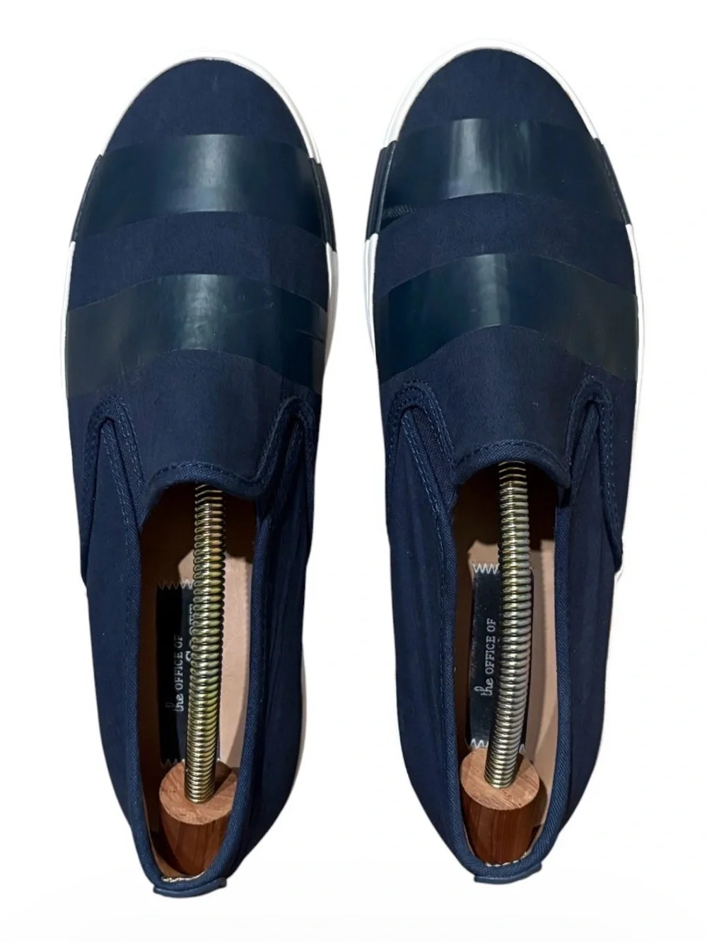 The Office Of Angela Scott Navy Stripe Women’s Canvas Slip-On Sneaker Shoes Sz 9